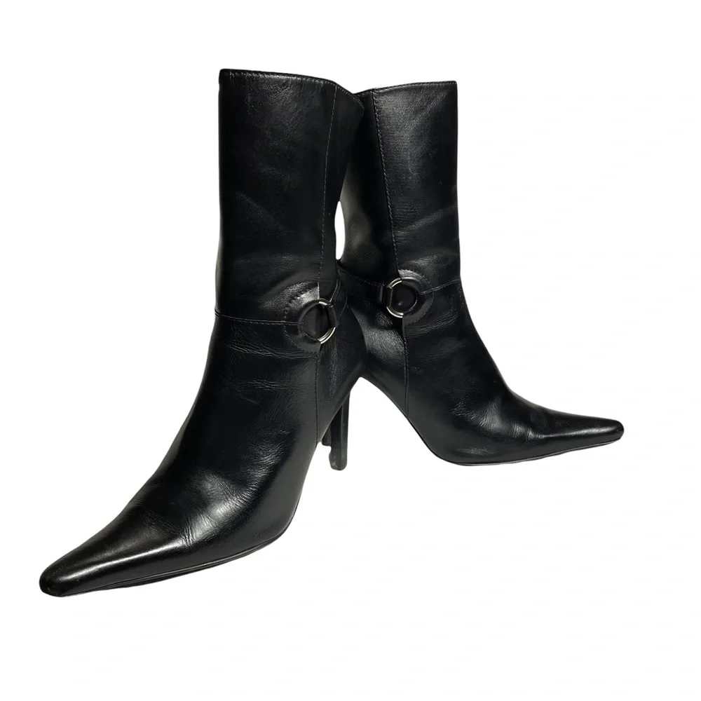 Steve Madden black leather stiletto heeled zip up boots size 7.5 - Picture 6 of 11